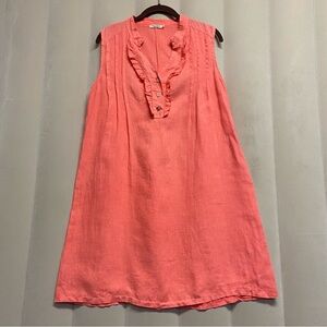 Alessia Pacini Women’s Dress Small 100% Linen Sleeveless Italy Vacation Coral